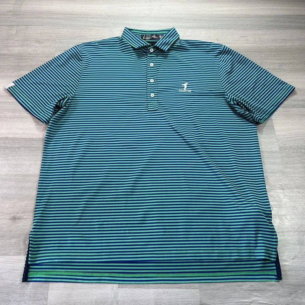 Hazeltine RLX Ralph Lauren Polo Shirt Mens Large Blue Stripe Golf Performance